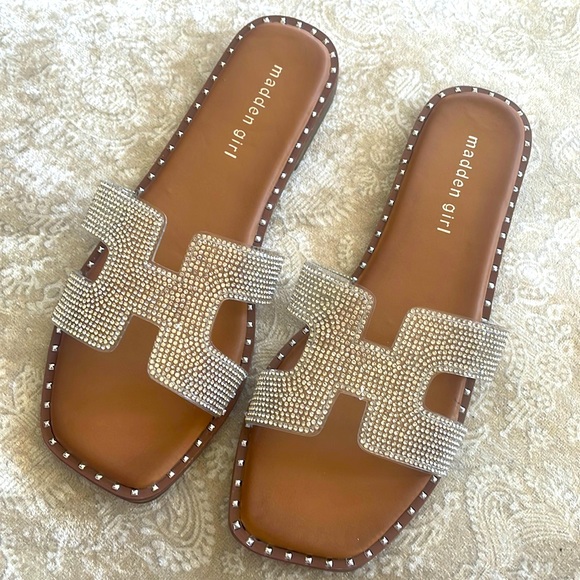 Brand New Madden Girl Rhinestone Crystal Sparkle Slides Sandals H-Band Strap - Picture 2 of 15